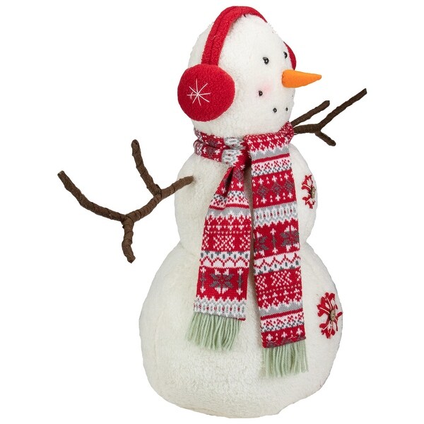 21.5 White Red Snowflake Sherpa Plush Snowman Christmas Decoration