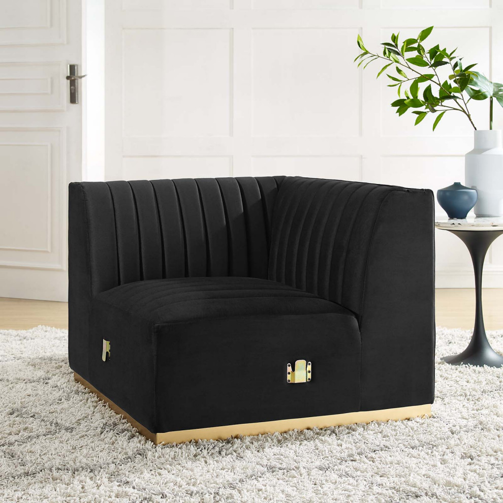 Conjure Channel Tufted Performance Velvet Left Corner Chair  Gold Black   Contemporary   Armchairs And Accent Chairs   by GwG Outlet  Houzz