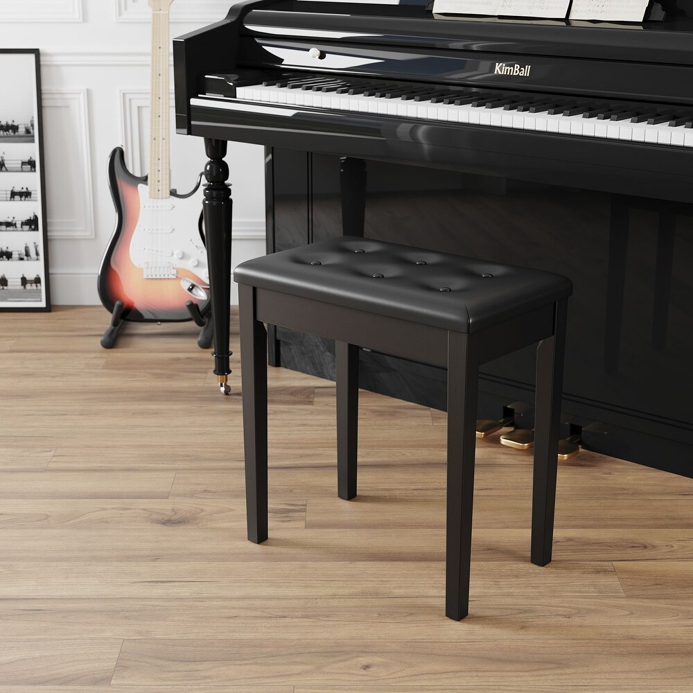 Padded Wooden Piano Bench with Music Storage   Black   21.6\