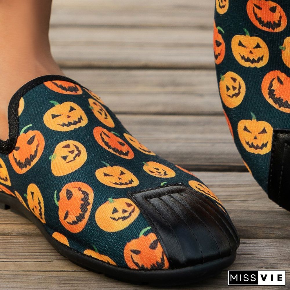 Halloween Purple Casual Patchwork Printing Round Comfortable Flats Shoes