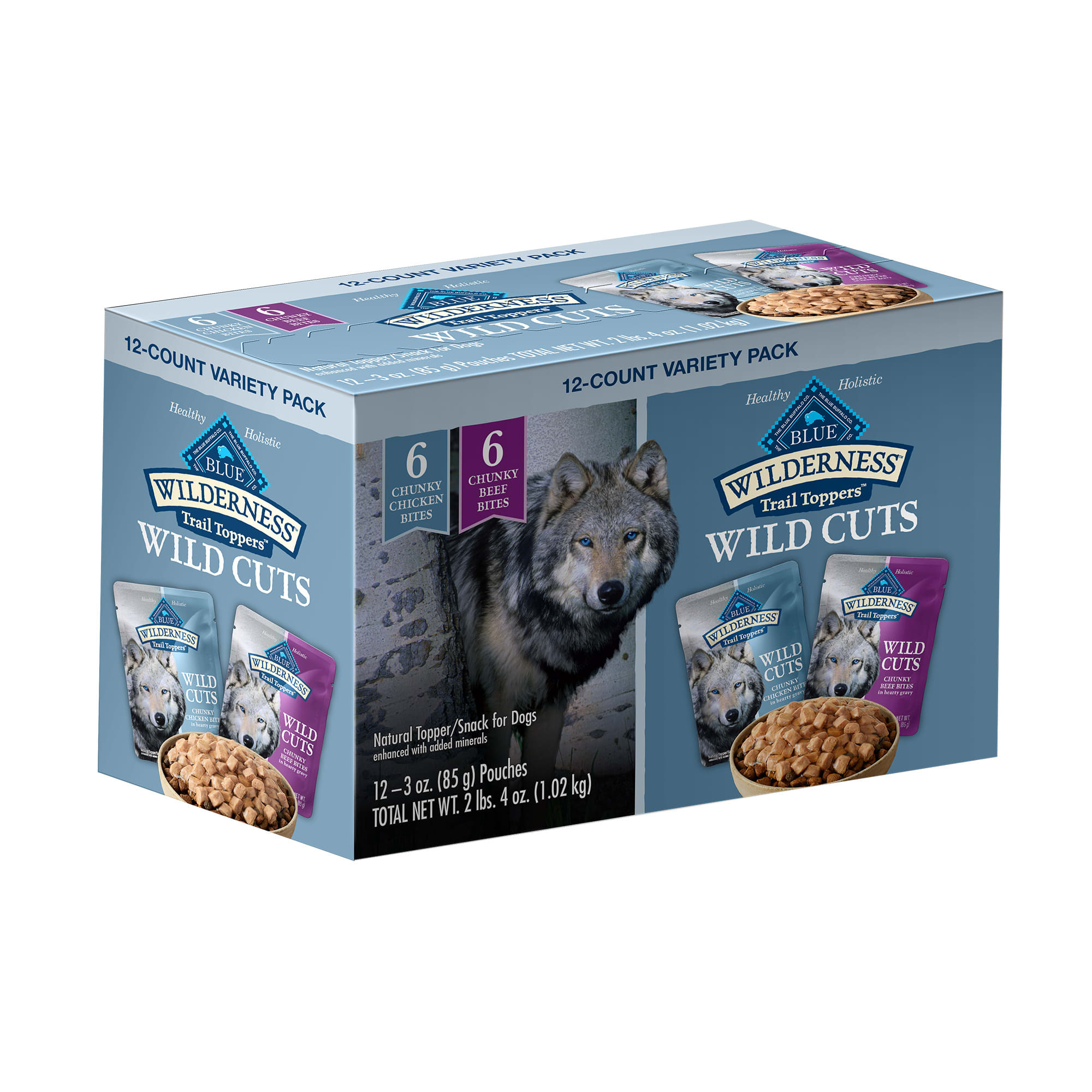 Blue Buffalo Wilderness Trail Toppers Wild Cuts Chicken  Beef Bites Variety Pack Wet Dog Food， 3 oz.， Count of 12