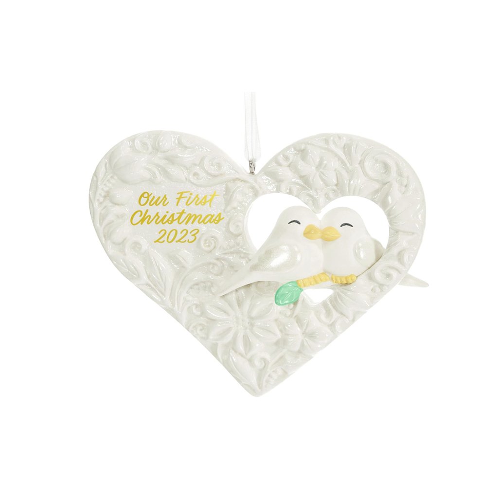 Hallmark  2023 Keepsake Ornament Our First Christmas Birds in Heart, Porcelai