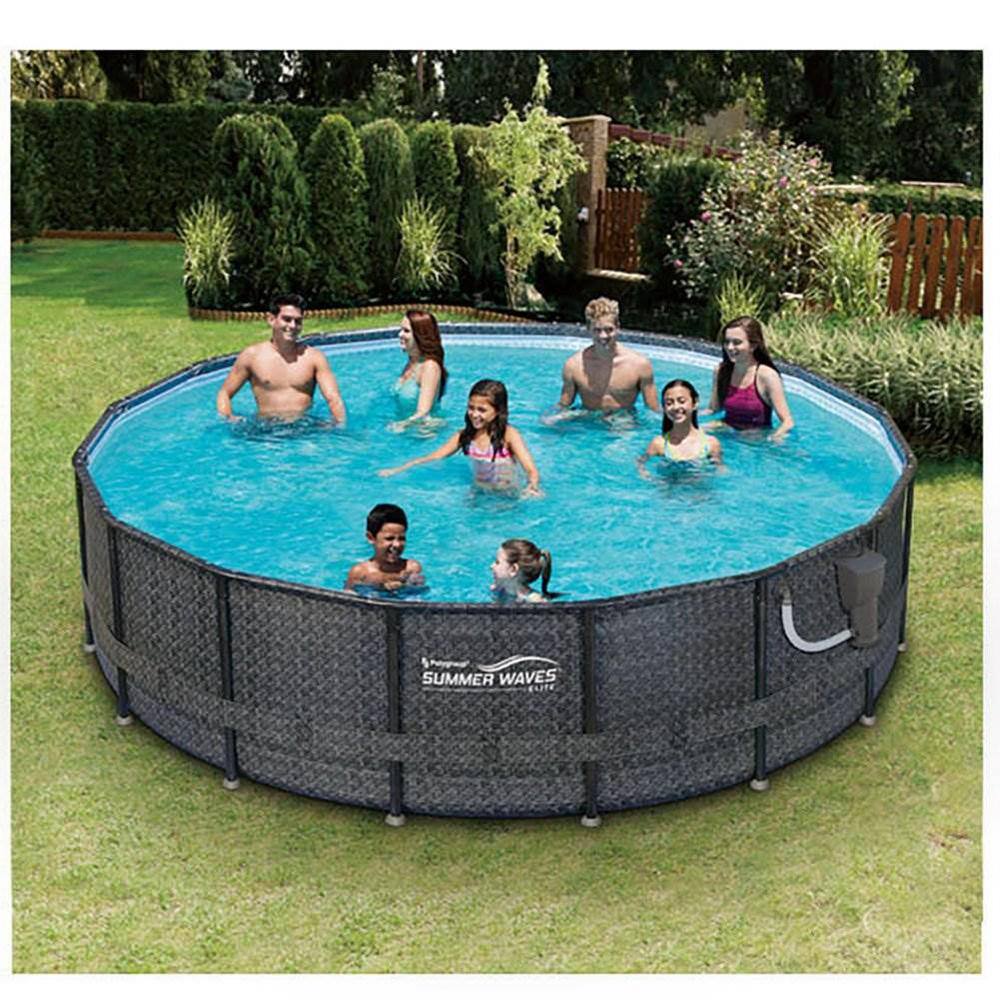 Summer Waves 48 in. Oval 192 in. D Above Ground Swimming Pool Set with Pump P4A01648B-SW
