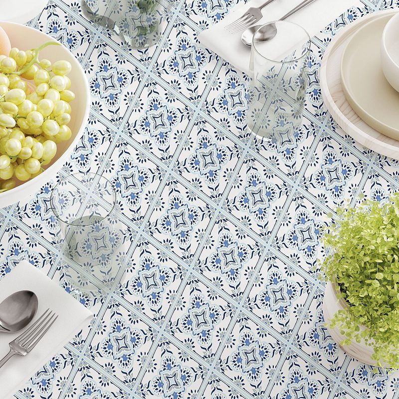 Square Tablecloth， 100% Cotton， 60x60， Blue Tile Frames