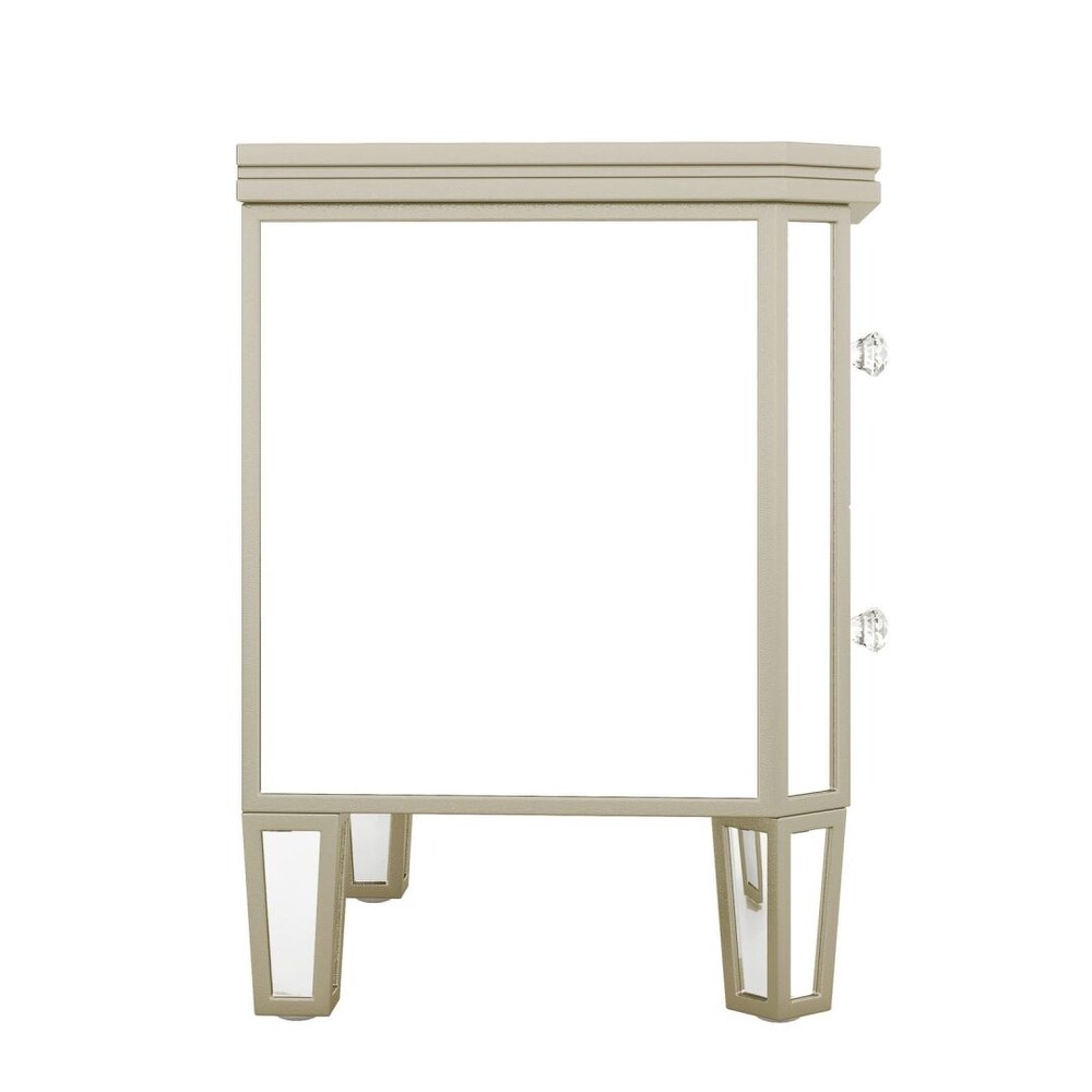 Silver Elegant Mirrored 2 Drawer Side Table with Golden Lines