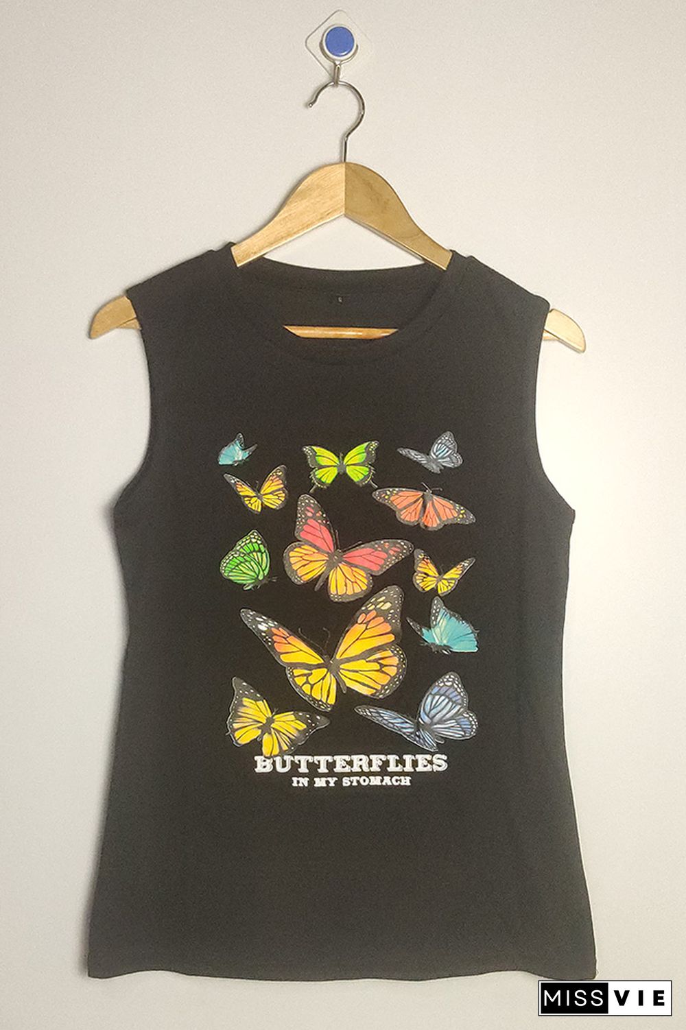 Blue Butterfly Print Graphy Tank Tops