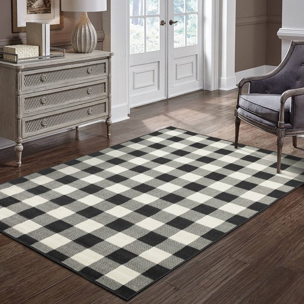 Madeline Border Patio Rug Black ivory Captiv8e Designs