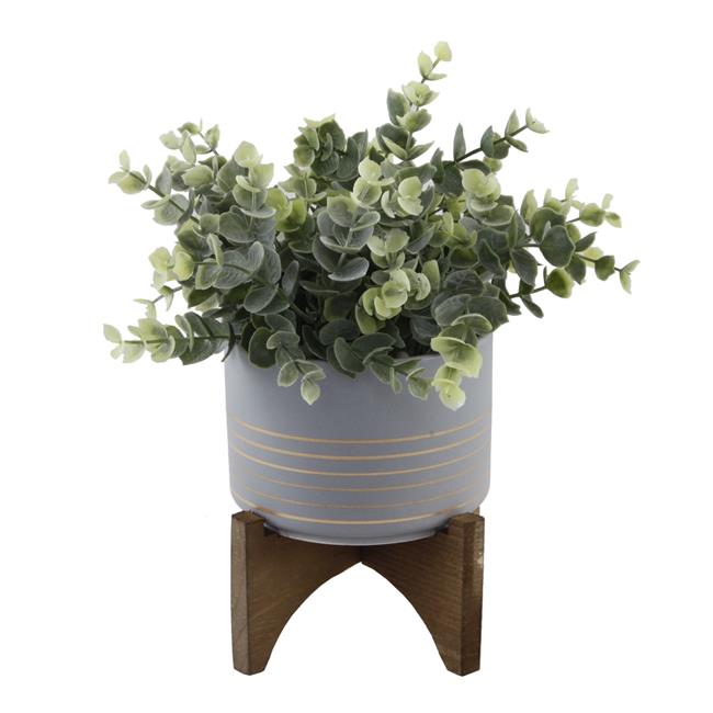 Flora Bunda CS3096E-GD/GY Eucalyptus in 4.75' Ceramic Pot on  Wood Stand