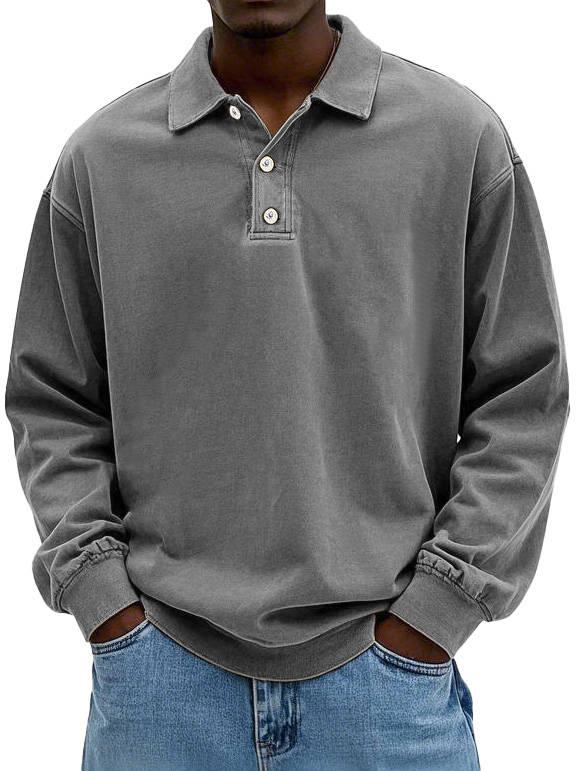 🎄Christmas Sale🔥Men's Fashion Retro Washed Distressed Cotton Lapel Long Sleeve Polo Shirt