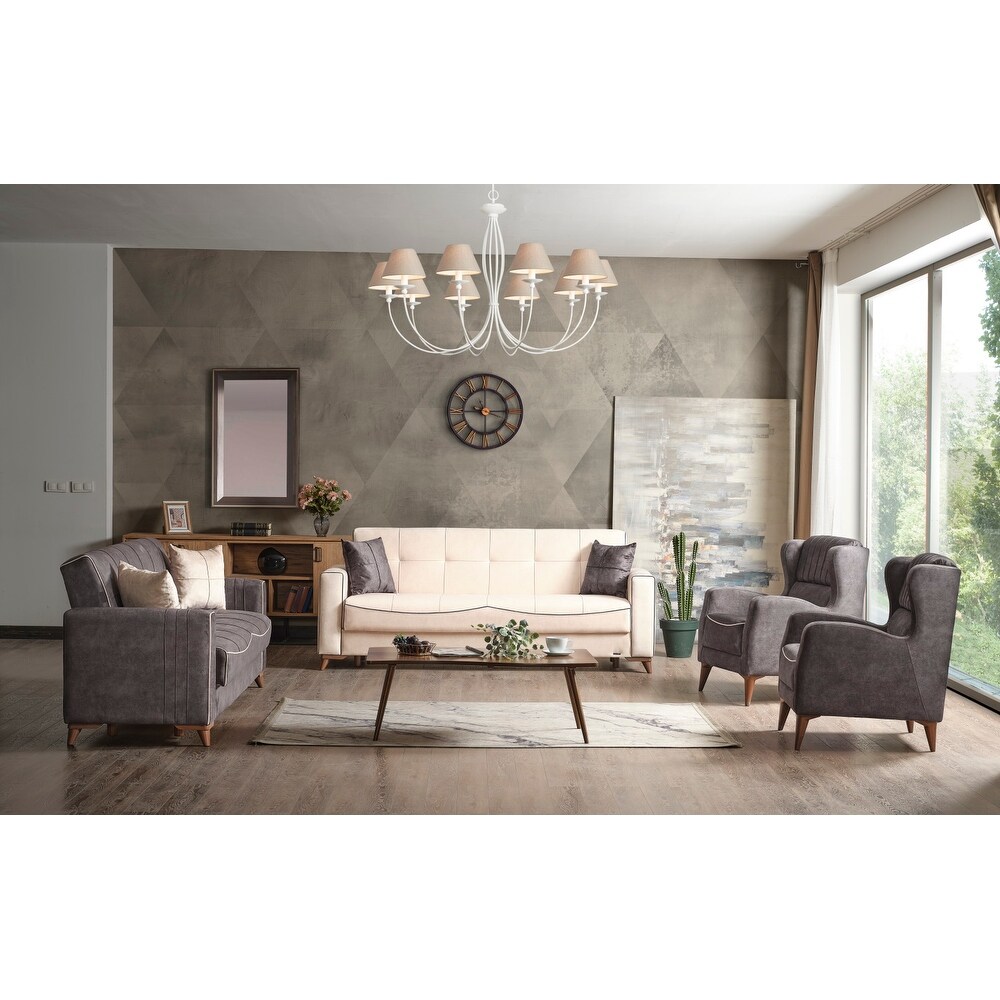 Zonbola 4 Piece Living room Set 1 Cream Sofa  1 Grey Sofa And 2 Grey Chair