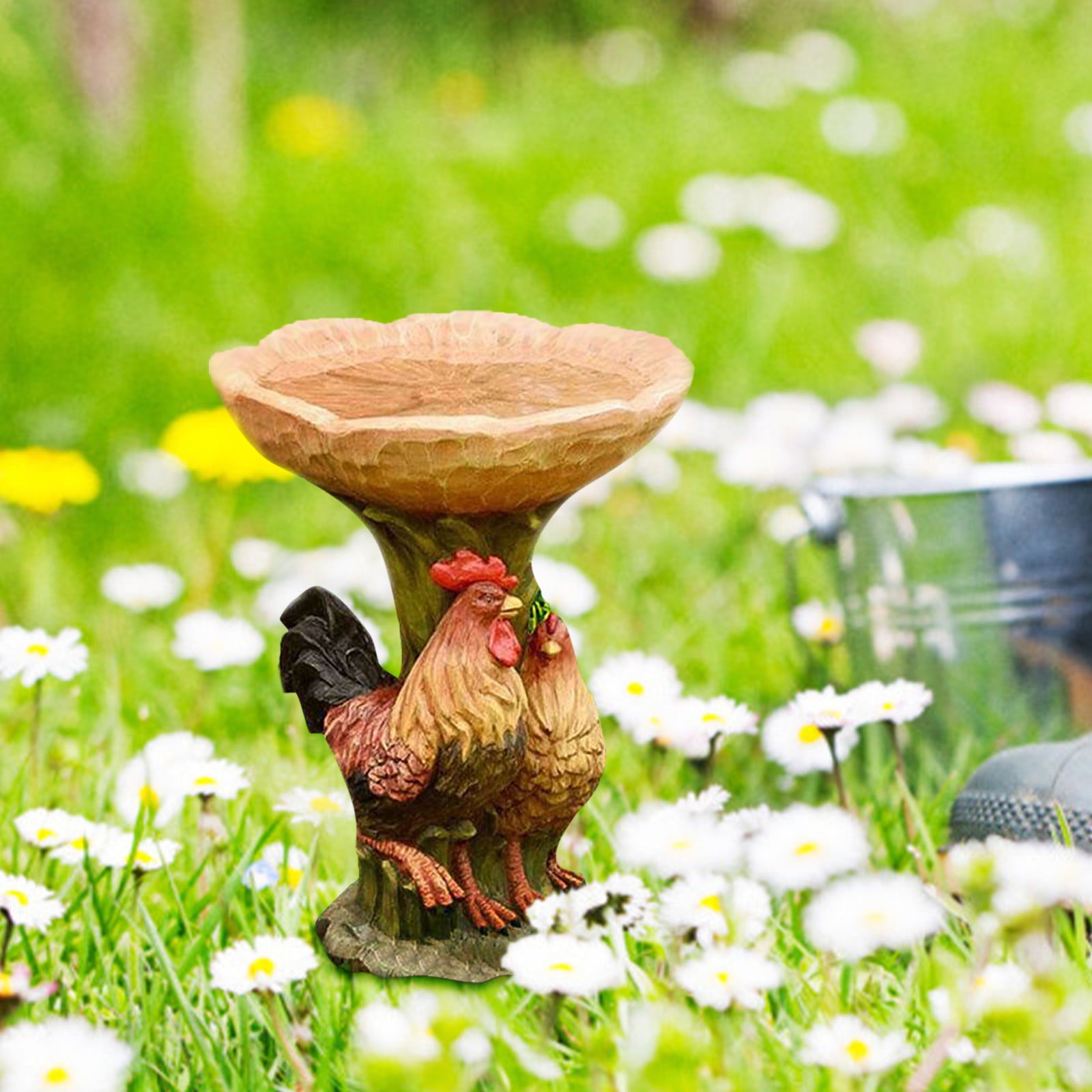 Egmy Beautiful Sunflower Bird Bath Brown Pedestal Handmade For Outdoor