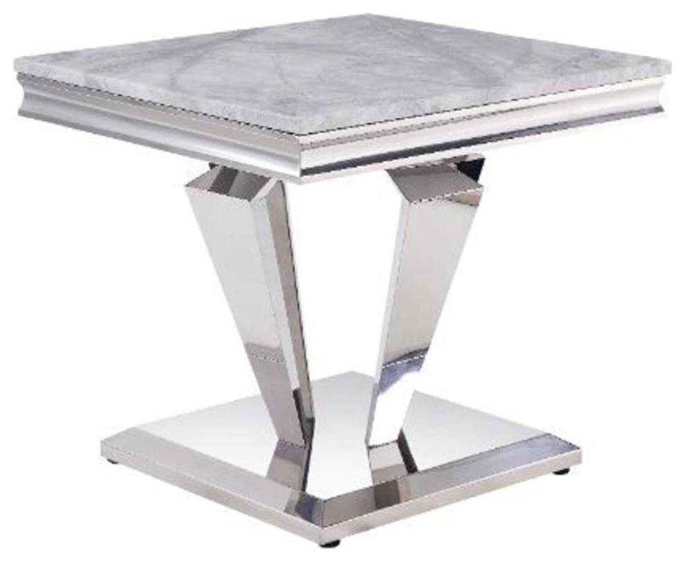 End Table With Faux Marble Top And Metal Base  White And Silver   Contemporary   Side Tables And End Tables   by VirVentures  Houzz