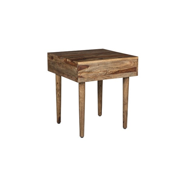 Porter Designs Waves Mid-Century Modern Solid Sheesham Wood End Table， Brown