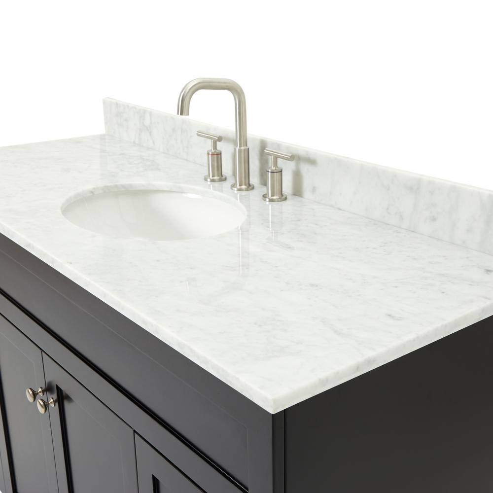 ARIEL Hamlet 55 in. W x 22 in. D x 36 in. H Bath Vanity in Black with Carrara White Marble Vanity Top with White Basin F055SCW2OVOBLK