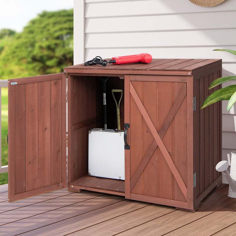 Wooden Garden Storage Cabinet Outdoor Tool Shed for Patio Backyard with Doors, 30