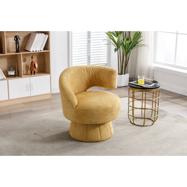 360 Degree Swivel Barrel Accent Chair， Unique Design Chenille Chair， Lazy Single Sofa for Living Room