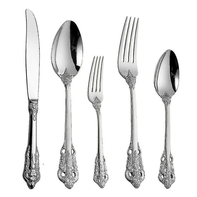 Silver Stainless Steel Utensil Cutlery Set 5 Piece Set Flatware Silverware Knife Fork Spoon Tablewar