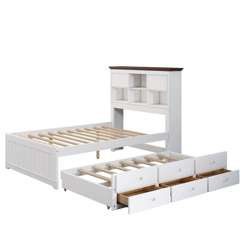 2 Pieces Wooden Captain Bedroom Set  Twin/Full Captain Platform Bed with Trundle and Nightstand