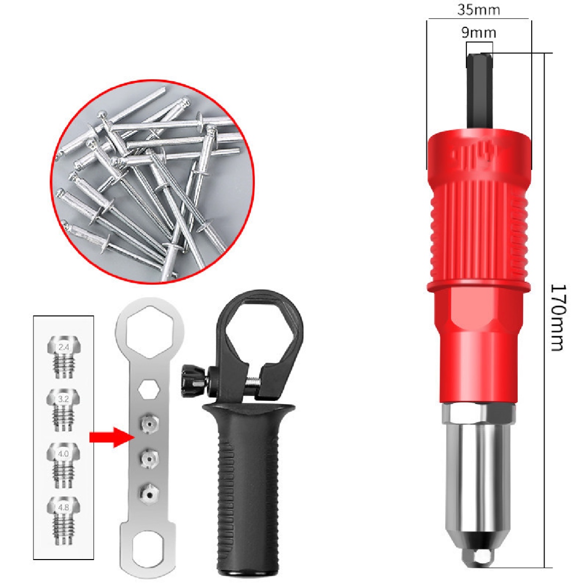 Electric Rivet Gun Riveting Core Pulling Conversion Head