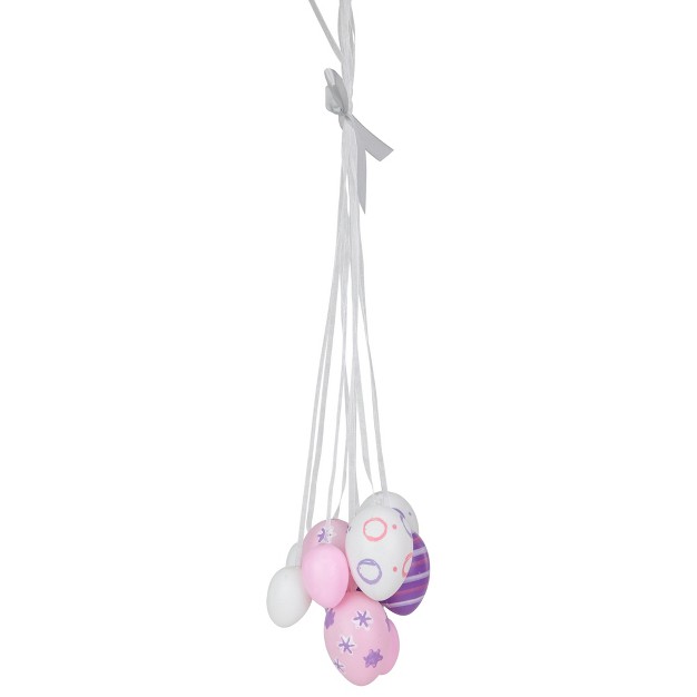 Floral Striped Spring Easter Egg Cluster Hanging Decoration Pink white