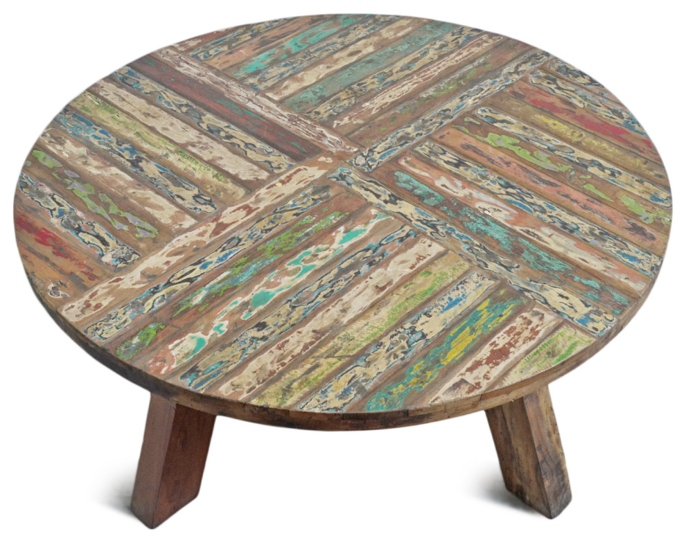 Reclaimed Round Boat Wood Coffee Table 3   Farmhouse   Coffee Tables   by Design Mix Furniture  Houzz