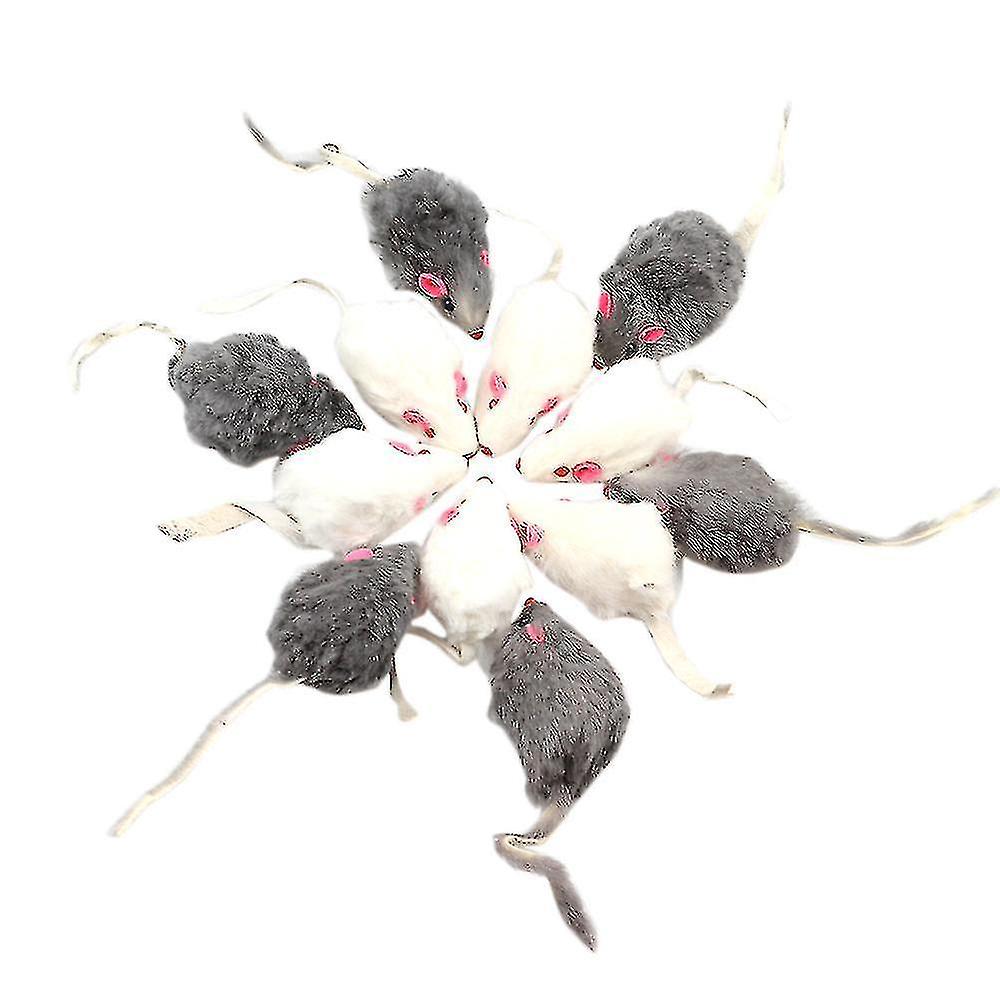 12pcs Mouse Pet Toys Long-haired Tail Mice Sound Rattling Soft Real Rabbit Fur Sound Squeaky Toy