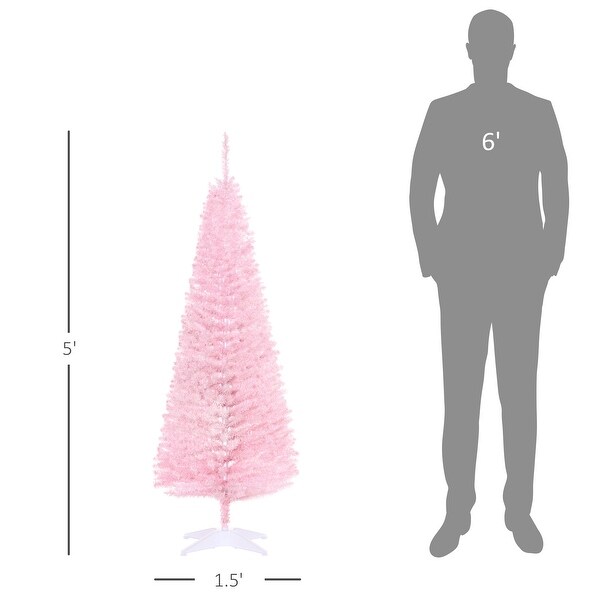 HOMCOM 5' Unlit Artificial Pencil Christmas Tree，Slim Xmas Tree with Foldable Metal Stand