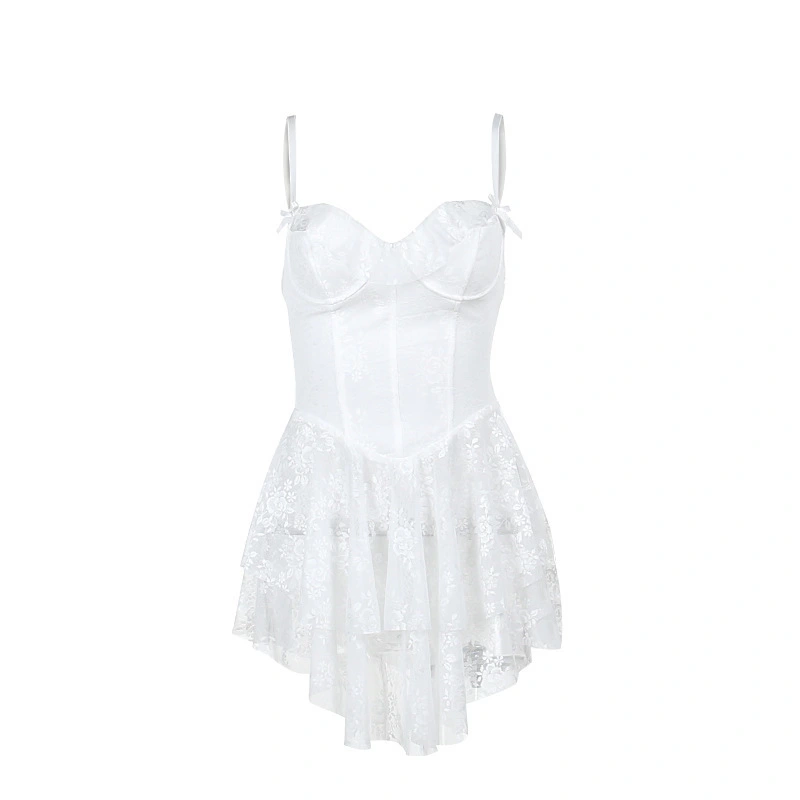 Adjustable Lace-Trim Bodycon Cami Dress - Slim-Fit Stretch Knit with Front Tie Straps