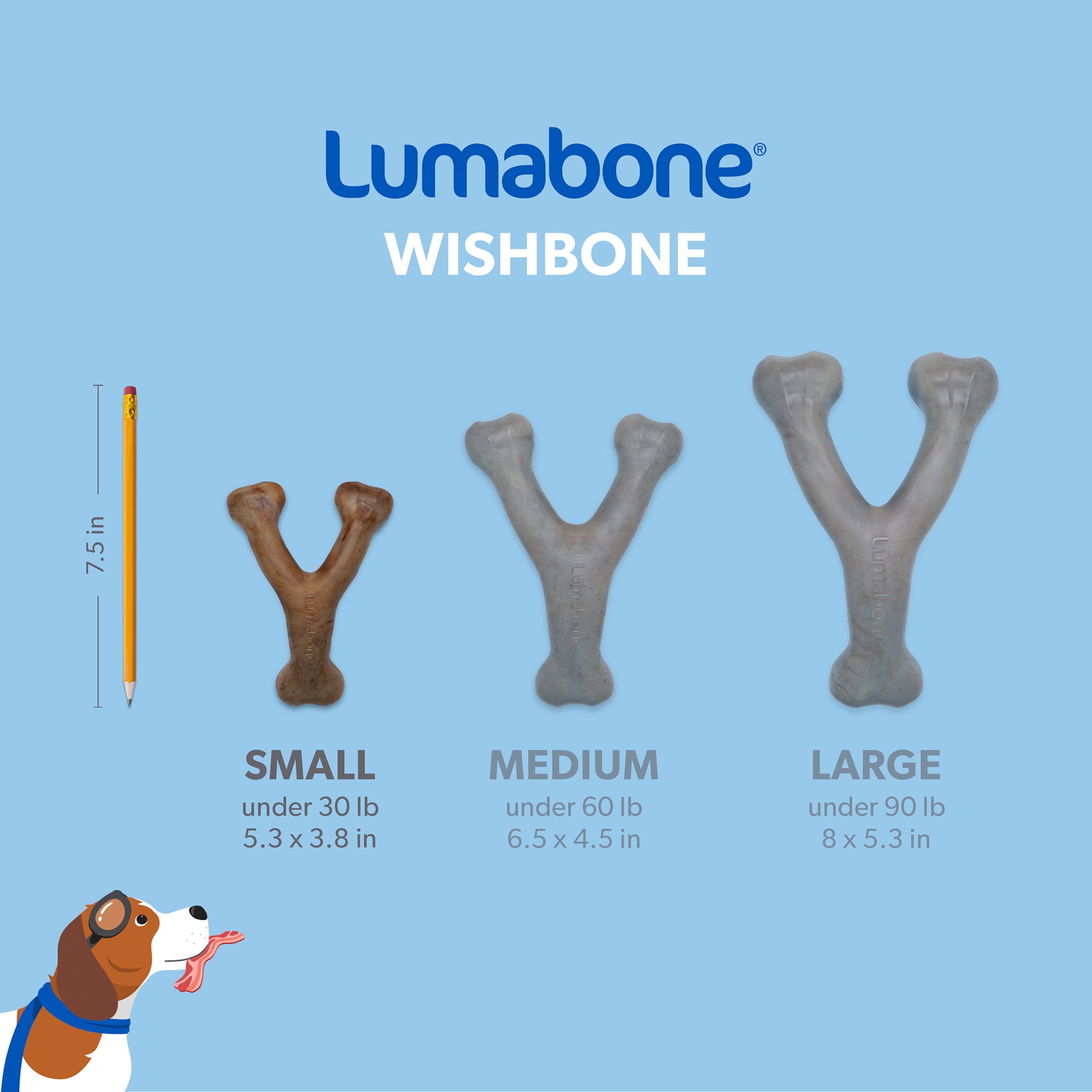 Lumabone Real Bacon Durable Wishbone Dog Chew Toy， Small