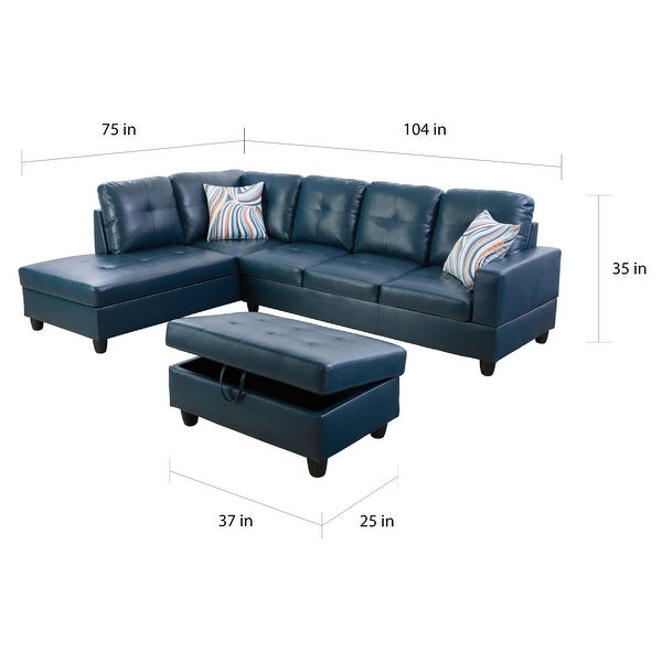 3-Pieces Sectional Sofa Set，Left Facing Denim(09518A)