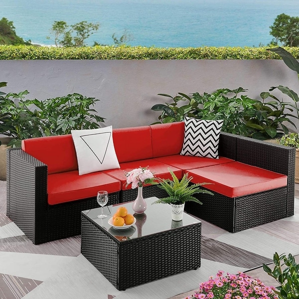 Bossin 5 Pieces Outdoor Patio Furniture Sets Patio Sofa，Outdoor Indoor Wicker Conversation Set with Table