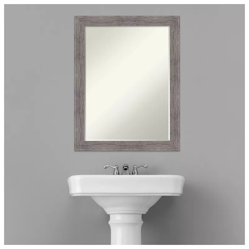 Pinstripe Plank Grey Narrow Petite Bevel Bathroom Wall Mirror