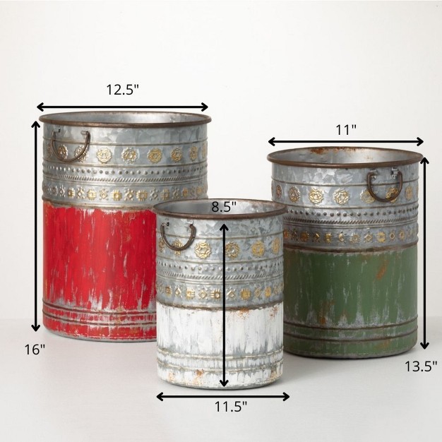 Patinaed Holiday Container Multicolor 16 quot h Metal Set Of 3