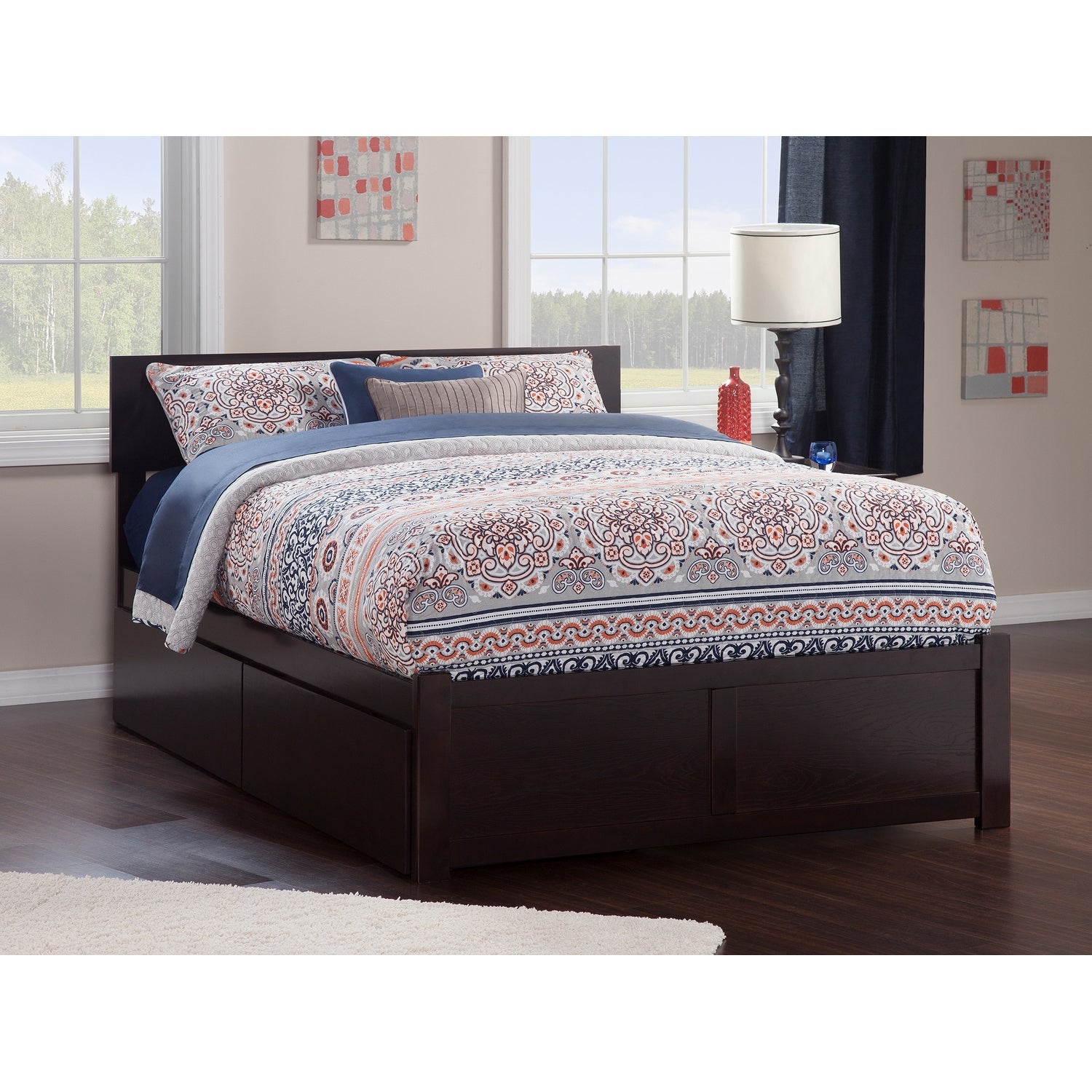 AFI Orlando Full Platform Bed with Footboard and 2 Bed Drawers in Espresso