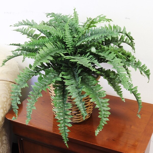 Green Enchantment Boston Fern: 34Inch Faux Silk Plant with 50 Fronds，Resilient to Sunlight