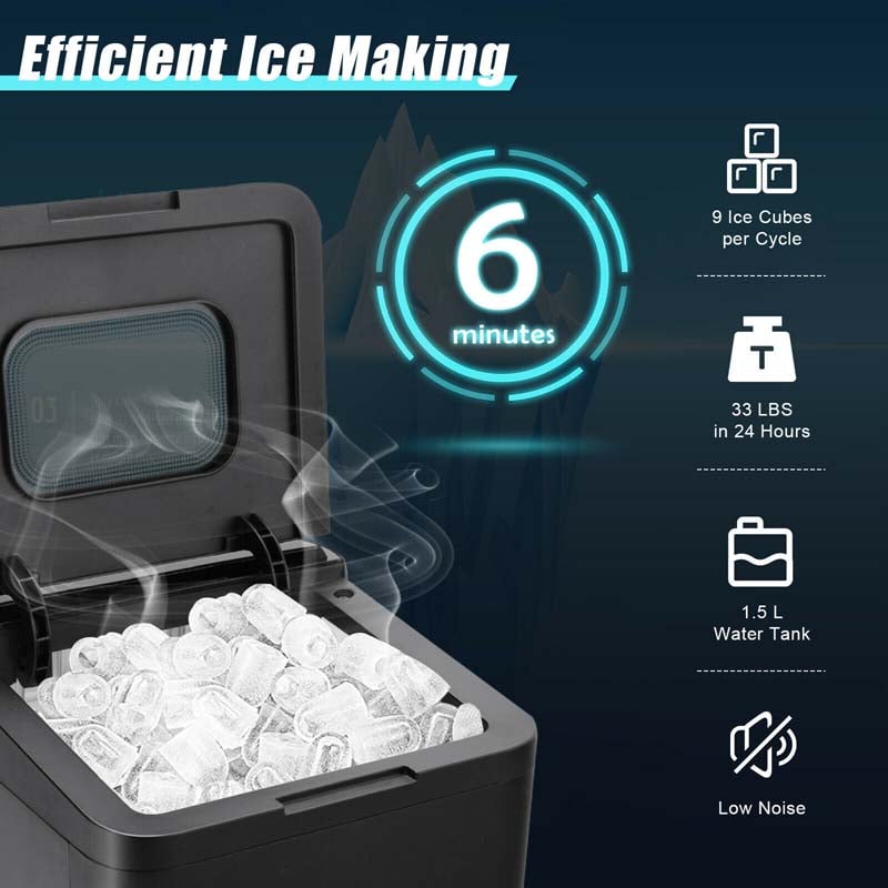 33LBS/24H Portable Ice Maker Countertop Auto Self-Cleaning Ice Machine with Scoop and Basket