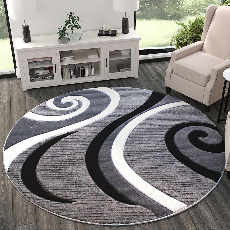 Masada Rugs Masada Rugs Sophia Collection 8'x8' Round Modern Contemporary Hand Sculpted Area Rug in Gray