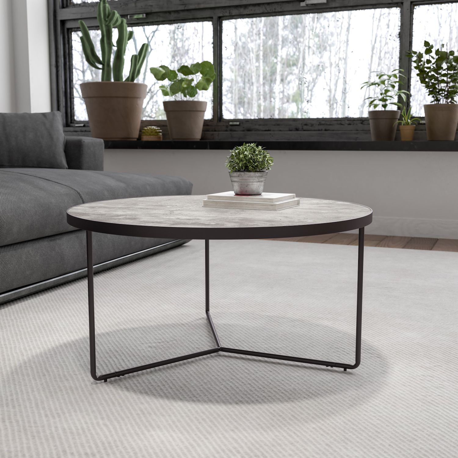 Flash Furniture Providence Faux Concrete Round Coffee Table