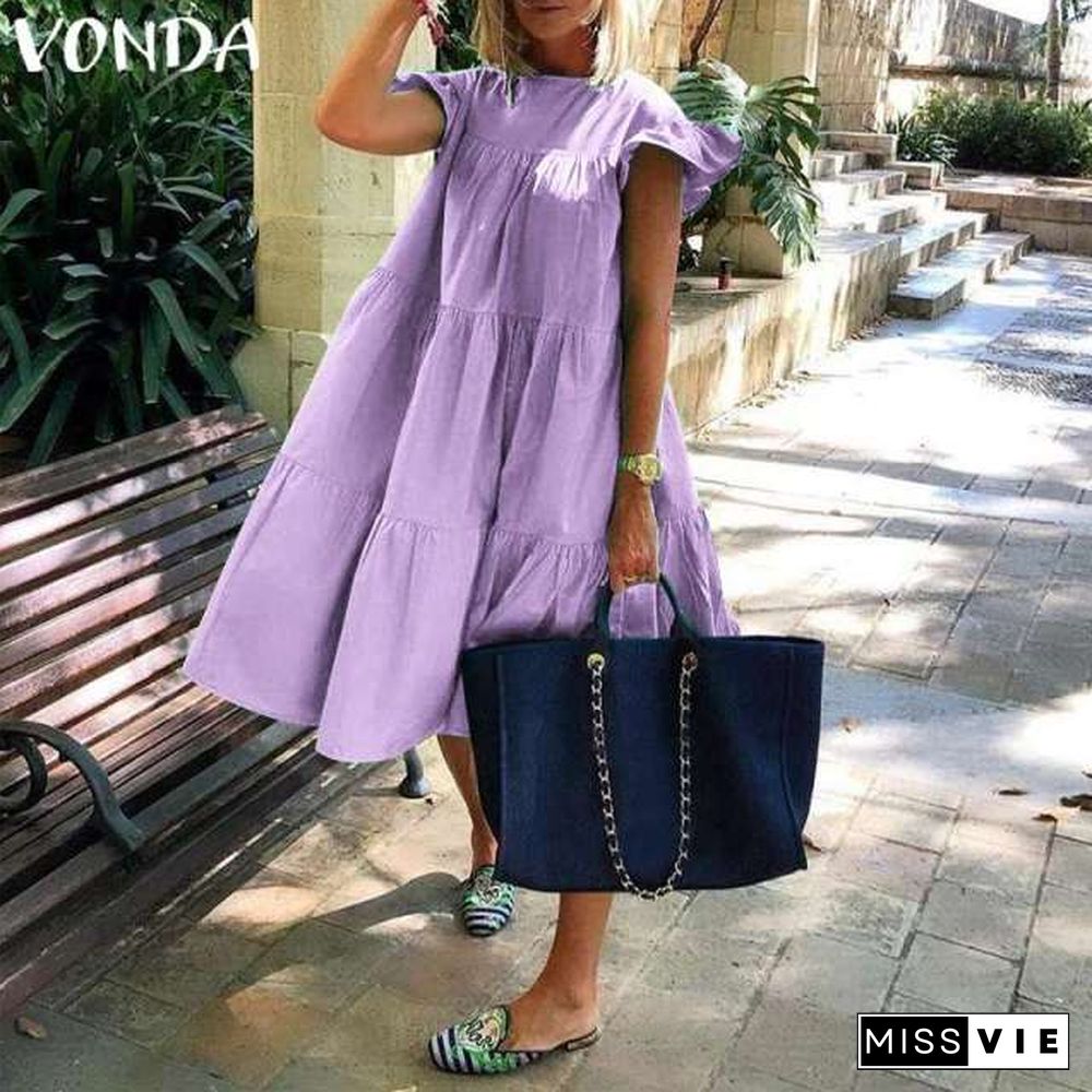 Summer Dress VONDA Women Summer Sundress Holiay Vintage Ruffled Party Dresses Casual Vestidos Femme Robe Plus Size Robe