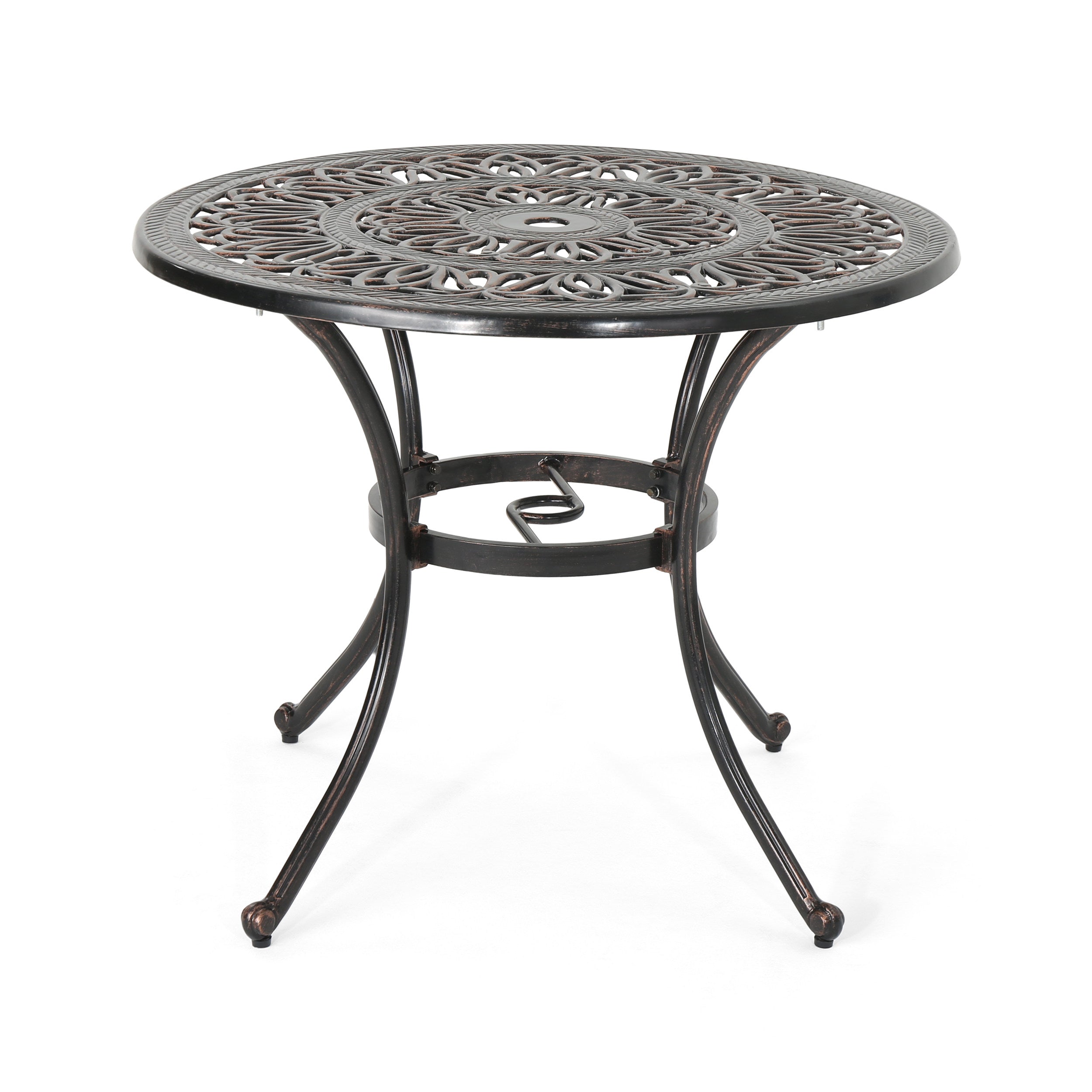 Jamie Outdoor Round Cast Aluminum Dining Table, Shiny Copper