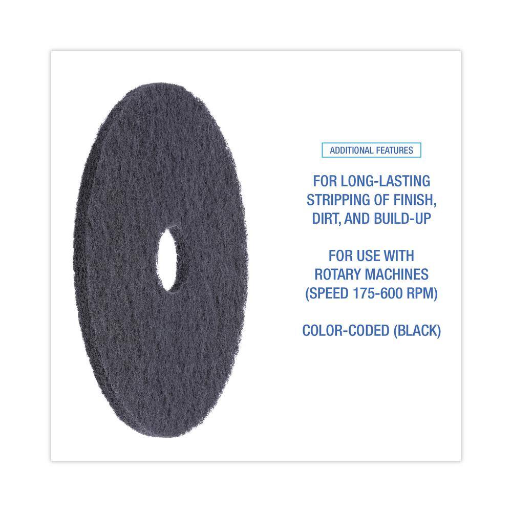 Boardwalk 19in. Diameter Black Stripping Floor Pads (5-Pack) BWK4019BLA