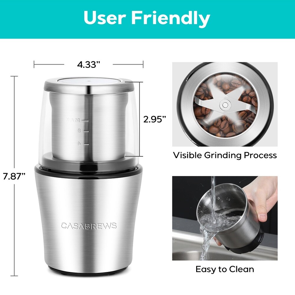 CASABREWS Coffee Grinder Electric  One Touch Operation Coffee Bean Grinder  Silver