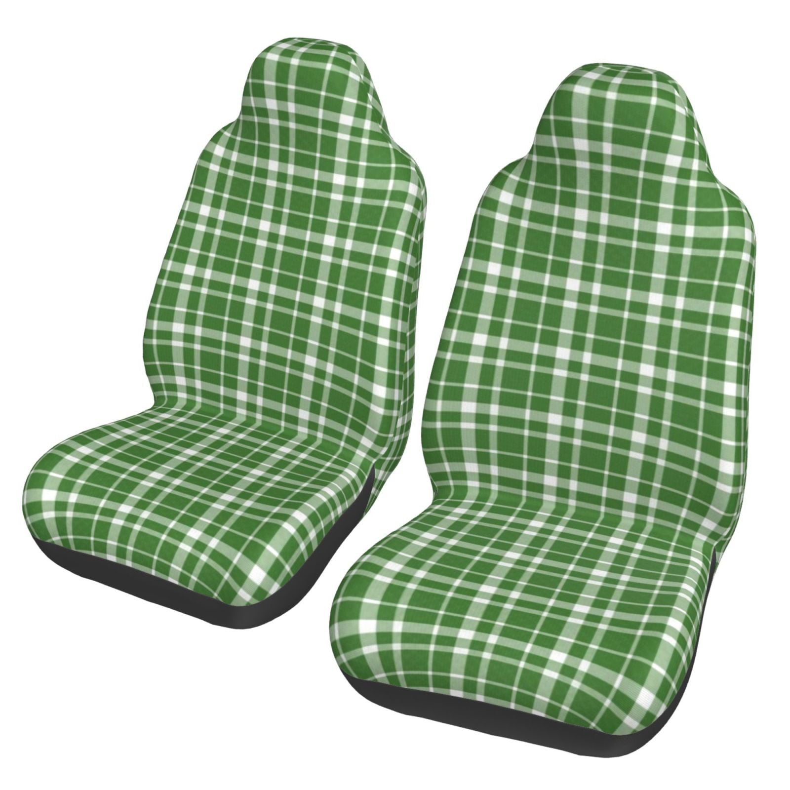 LNWH Car Seat Covers， Green Plaid Pattern Car Interior Seat Covers - Universal Fit Most Cars， SUV， Trucks， 2pcs Car Seat Protectors