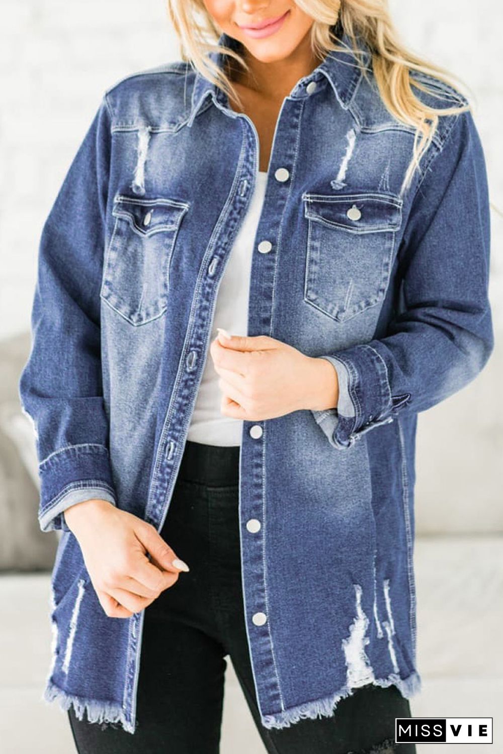 Blue Distressed Denim Jacket