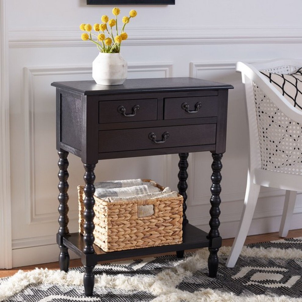 Thelma 3 Drawer Console Table Black   Traditional   Console Tables   by V.S.D Furniture  Houzz