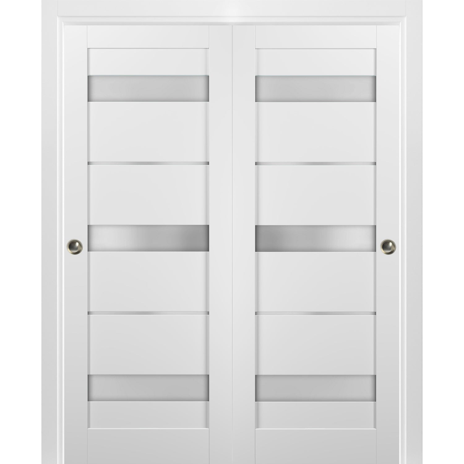 Sliding Closet Bypass Doors 36 x 80 with hardware | Quadro 4055 White Silk with Frosted Opaque Glass | Sturdy Top Mount Rails Moldings Trims Set | Kitchen Lite Wooden Solid Bedroom Wardrobe Doors