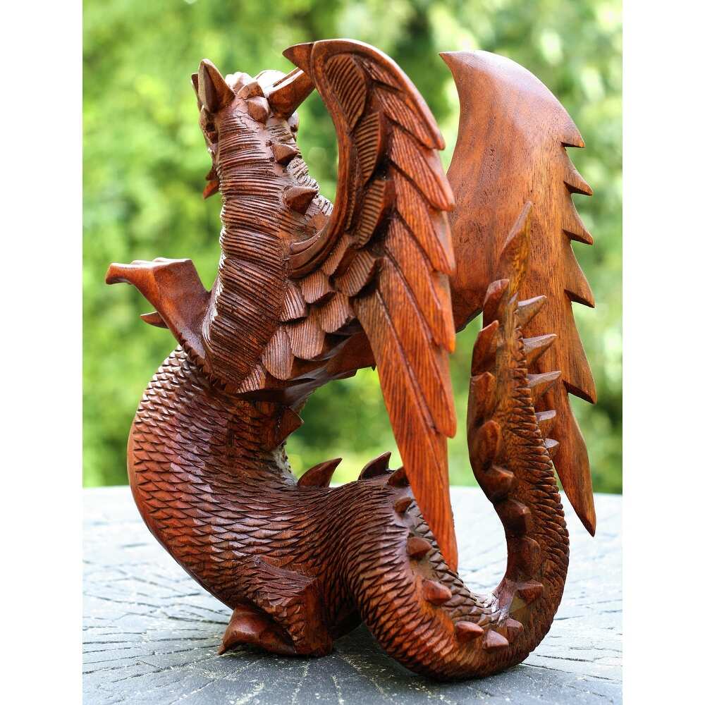 Wooden Dragon Handmade Sculpture Statue Handcrafted Gift Art Decorative Home Decor Figurine Accent Decoration Artwork Hand