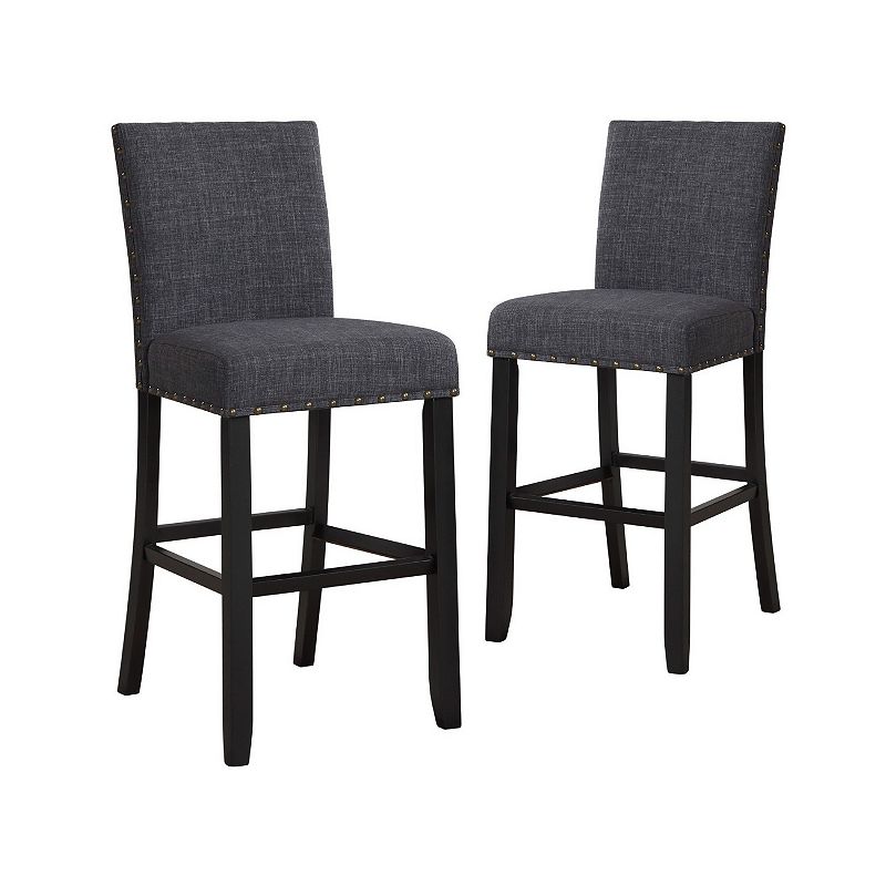 Bar Chair with Fabric Seat and Nailhead Trim， Set of 2， Gray