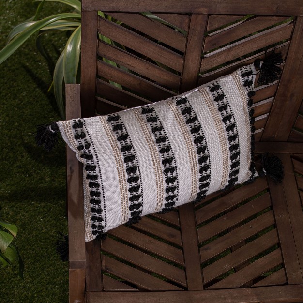 Black Tassels Tan Striped 14x22 Hand Woven Filled Outdoor Pillow Foreside Home amp Garden