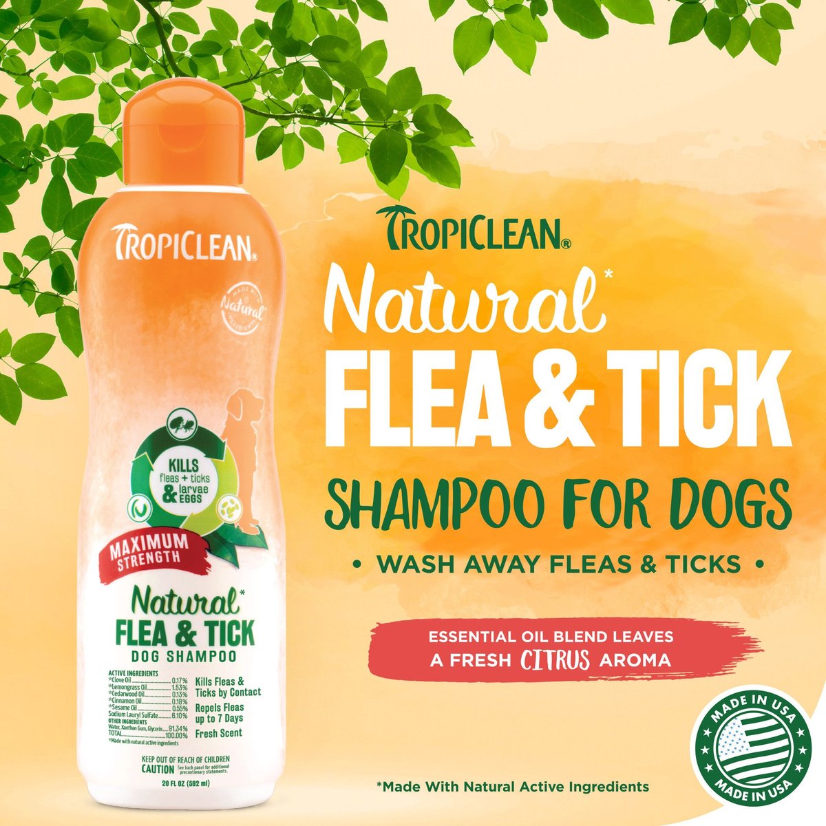 TropiClean Maximum Strength Natural Flea and Tick Dog Shampoo